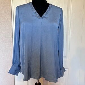 Catherine Malandrino Slate Blue V Neckline Long Sleeve Blouse Size‎ XS